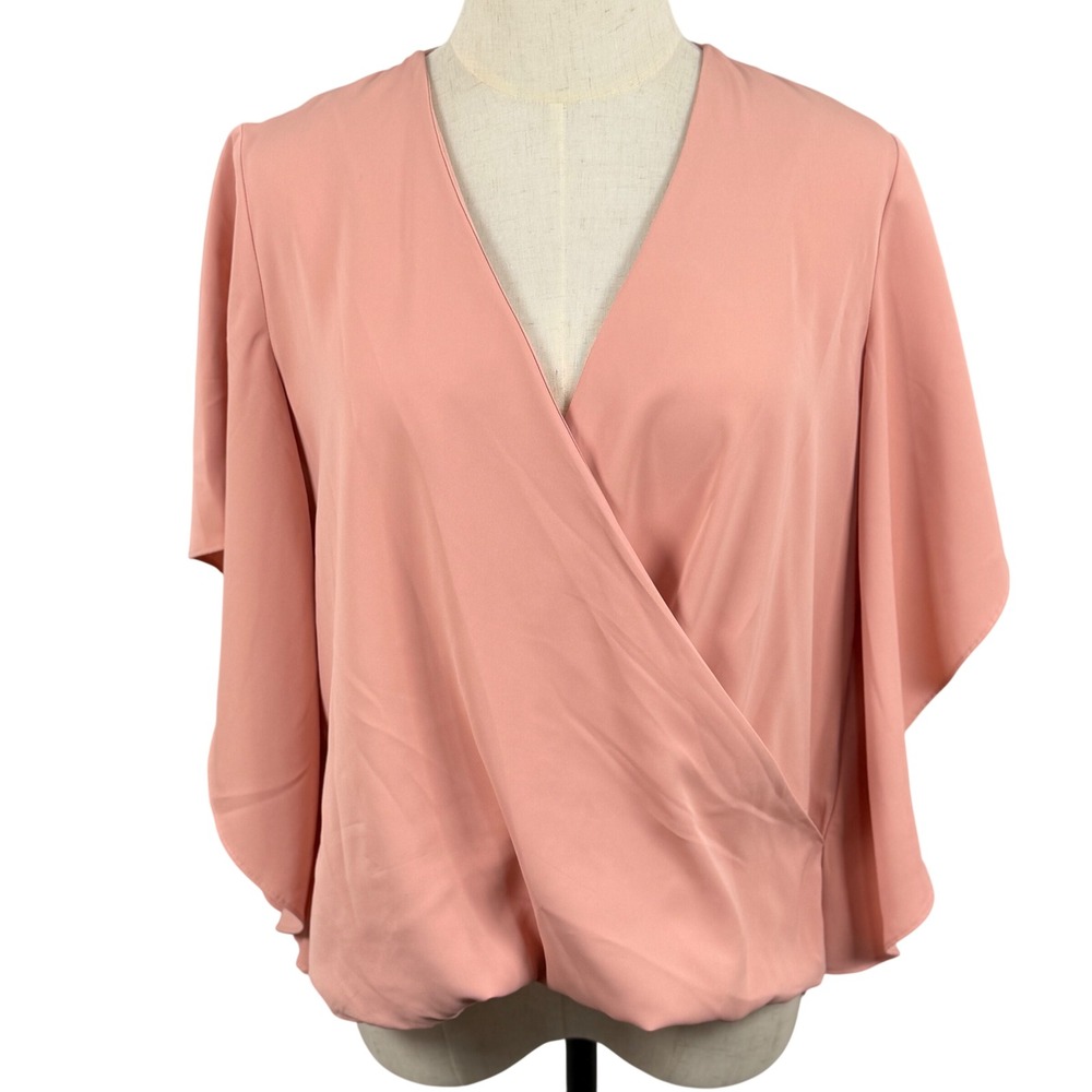 Oversized Women XXS Blouse Wrap Front Flutter Sleeve Romantic Relaxed Fit Office